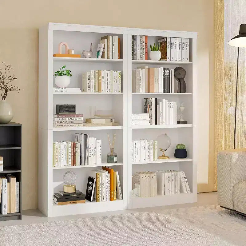 Bibliothèque de 71 po à 5 niveaux – Étagère à livres en chêne suédois, rangement ouvert pour salon et bureau