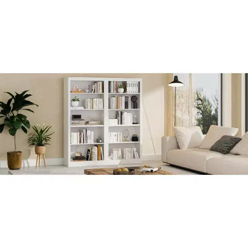 Bibliothèque de 71 po à 5 niveaux – Étagère à livres en chêne suédois, rangement ouvert pour salon et bureau