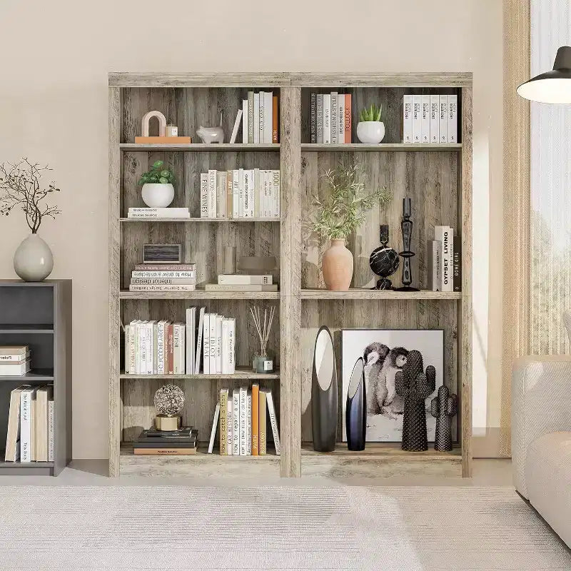 Bibliothèque de 71 po à 5 niveaux – Étagère à livres en chêne suédois, rangement ouvert pour salon et bureau