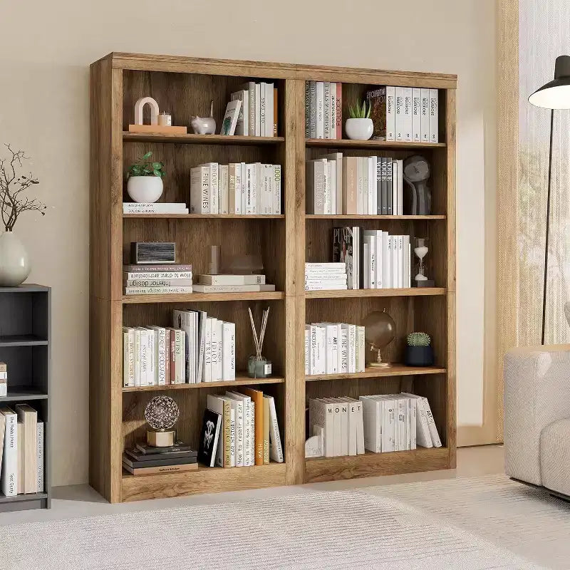 Bibliothèque de 71 po à 5 niveaux – Étagère à livres en chêne suédois, rangement ouvert pour salon et bureau