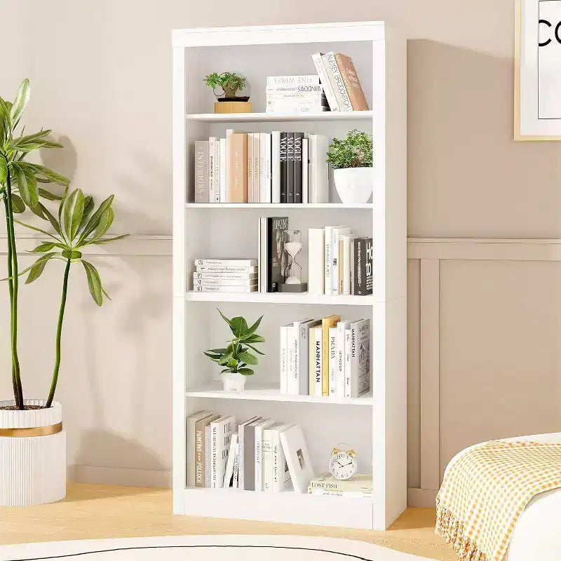 Bibliothèque de 71 po à 5 niveaux – Étagère à livres en chêne suédois, rangement ouvert pour salon et bureau