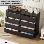 Cassettiera a 8 cassetti per camera da letto, Comò con cassetti profondi, Cassettiera doppia grande per armadio con piano ampio, Cassettiera orizzontale in legno