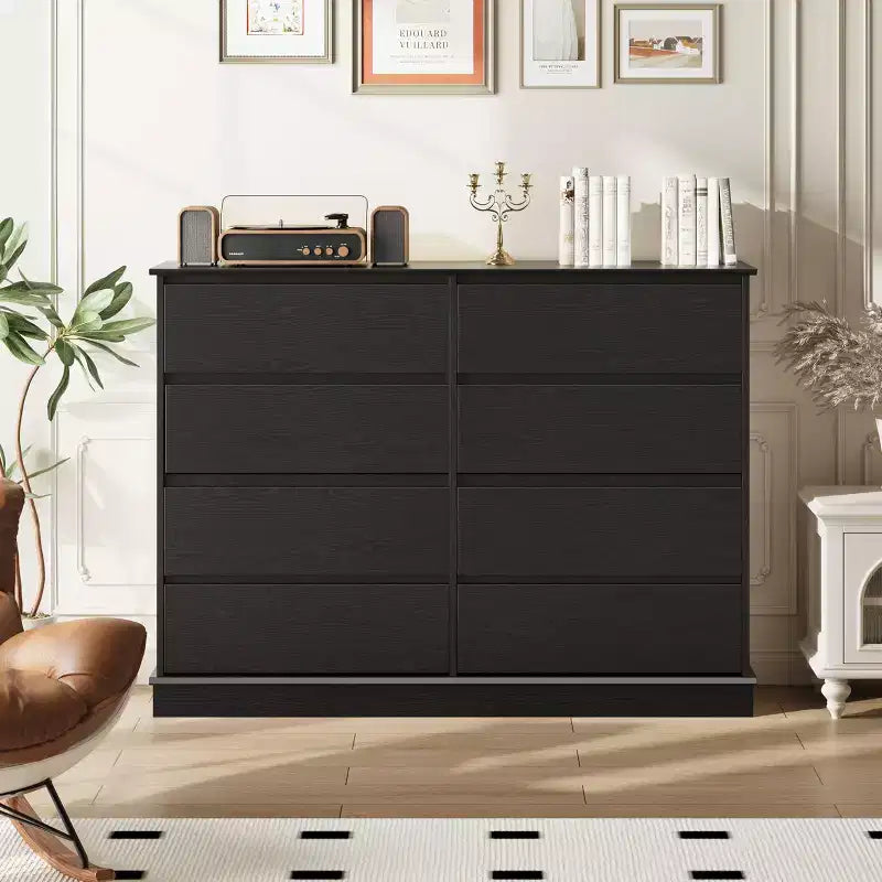 Cassettiera a 8 cassetti per camera da letto, Comò con cassetti profondi, Cassettiera doppia grande per armadio con piano ampio, Cassettiera orizzontale in legno