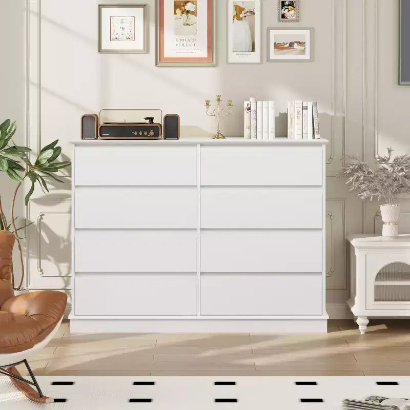 Cassettiera a 8 cassetti per camera da letto, Comò con cassetti profondi, Cassettiera doppia grande per armadio con piano ampio, Cassettiera orizzontale in legno