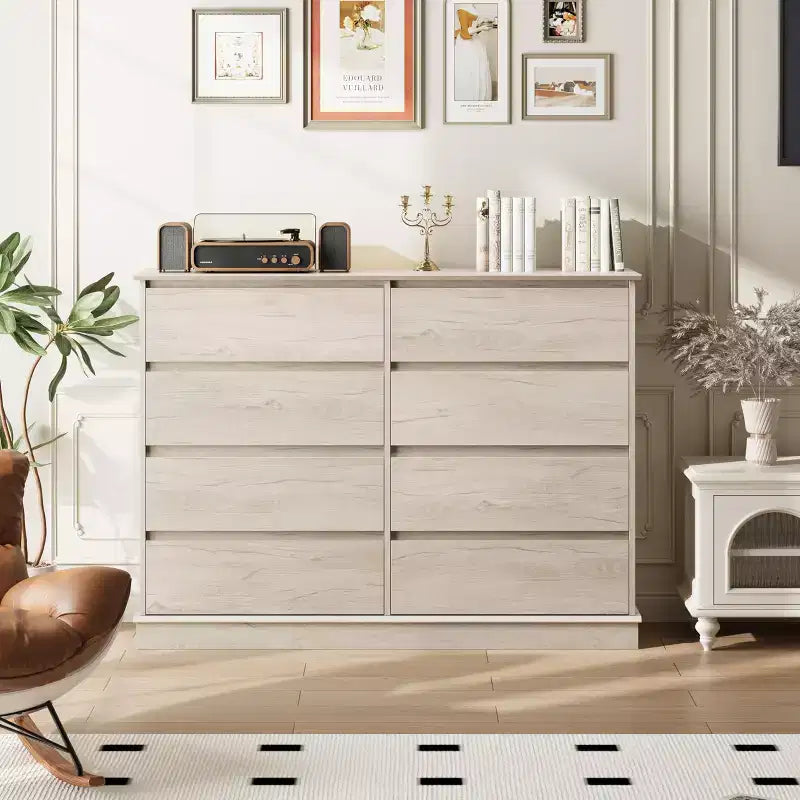 Cassettiera a 8 cassetti per camera da letto, Comò con cassetti profondi, Cassettiera doppia grande per armadio con piano ampio, Cassettiera orizzontale in legno