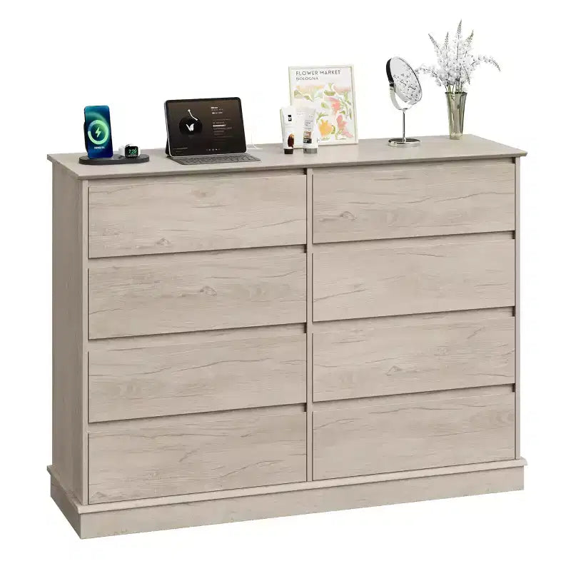 Cassettiera a 8 cassetti per camera da letto, Comò con cassetti profondi, Cassettiera doppia grande per armadio con piano ampio, Cassettiera orizzontale in legno