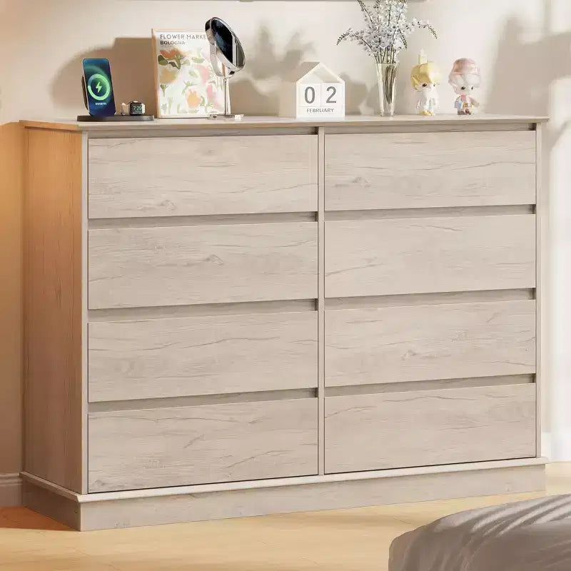 8 Drawer Dressers for Bedroom, Chest of Drawers with Deep Drawers, Large Double Dresser for Closet with Wide Top, Horizontal Wooden Dresser