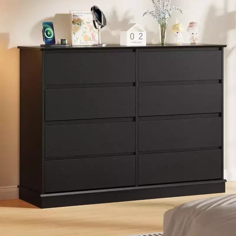 Cassettiera a 8 cassetti per camera da letto, Comò con cassetti profondi, Cassettiera doppia grande per armadio con piano ampio, Cassettiera orizzontale in legno