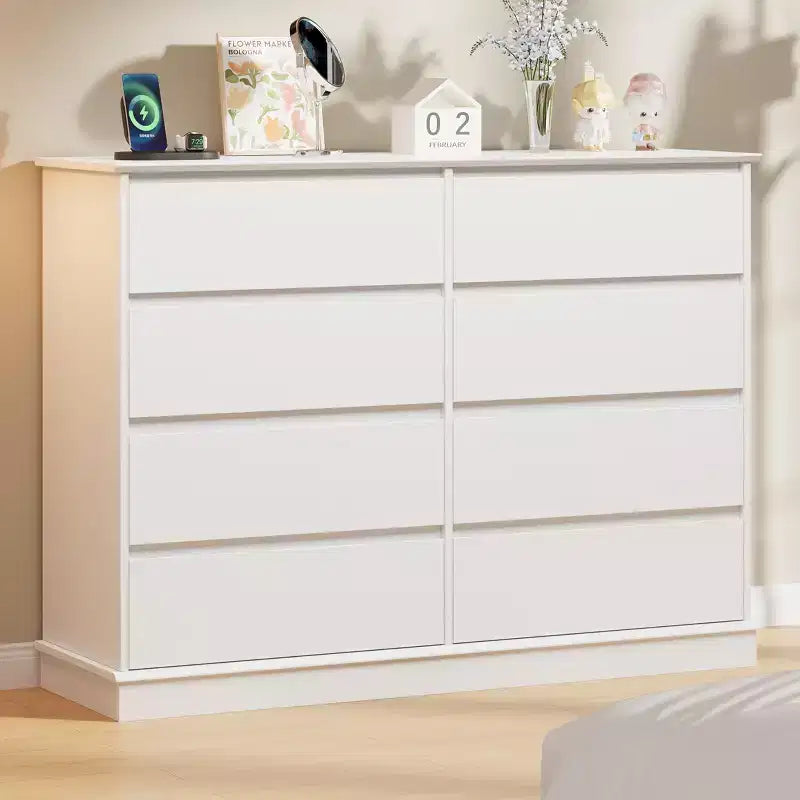 Cassettiera a 8 cassetti per camera da letto, Comò con cassetti profondi, Cassettiera doppia grande per armadio con piano ampio, Cassettiera orizzontale in legno