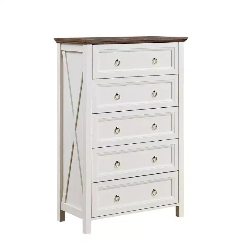 Okak Farmhouse Style Console Dressers with Drawers,Chest of Drawers for Bedroom,Wooden Dresser with Retro Handle Ring