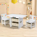 Set Tavolo e Sedie per Bambini JOYMOR con 6 Cassetti, Scrivania Attività per Bambini in Legno Massello per Arte e Studio, Età 3-8 Anni, Bianco