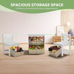 Set Tavolo e Sedie per Bambini JOYMOR con 6 Cassetti, Scrivania Attività per Bambini in Legno Massello per Arte e Studio, Età 3-8 Anni, Bianco