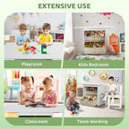 Set Tavolo e Sedie per Bambini JOYMOR con 6 Cassetti, Scrivania Attività per Bambini in Legno Massello per Arte e Studio, Età 3-8 Anni, Bianco