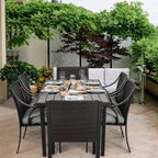 HAPPATIO Set da pranzo da esterno da 7 pezzi, set da pranzo da giardino. Mobili da pranzo da esterno in vimini e rattan. Set di mobili da pranzo. Set da pranzo da esterno per 6 persone.