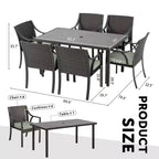 HAPPATIO Set da pranzo da esterno da 7 pezzi, set da pranzo da giardino. Mobili da pranzo da esterno in vimini e rattan. Set di mobili da pranzo. Set da pranzo da esterno per 6 persone.