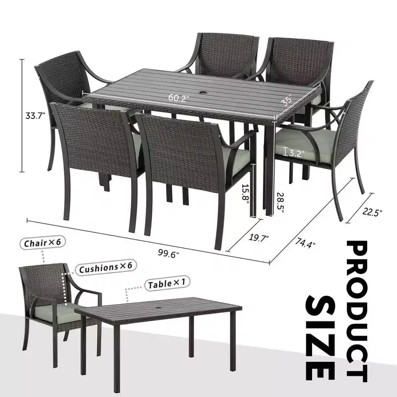 HAPPATIO Set da pranzo da esterno da 7 pezzi, set da pranzo da giardino. Mobili da pranzo da esterno in vimini e rattan. Set di mobili da pranzo. Set da pranzo da esterno per 6 persone.