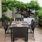 HAPPATIO Set da pranzo da esterno da 7 pezzi, set da pranzo da giardino. Mobili da pranzo da esterno in vimini e rattan. Set di mobili da pranzo. Set da pranzo da esterno per 6 persone.