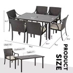 HAPPATIO Set da pranzo da esterno da 7 pezzi, set da pranzo da giardino. Mobili da pranzo da esterno in vimini e rattan. Set di mobili da pranzo. Set da pranzo da esterno per 6 persone.
