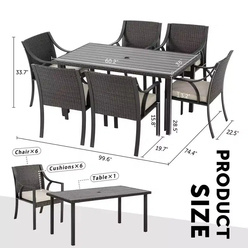 HAPPATIO Set da pranzo da esterno da 7 pezzi, set da pranzo da giardino. Mobili da pranzo da esterno in vimini e rattan. Set di mobili da pranzo. Set da pranzo da esterno per 6 persone.