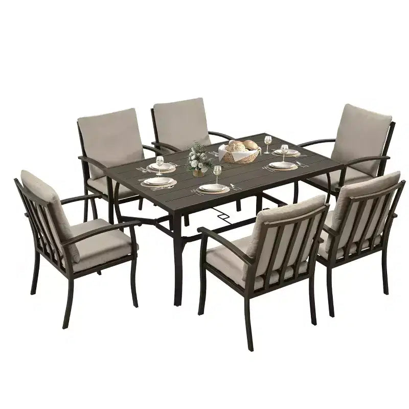 Ensemble de salle à manger HAPPATIO 7 pièces en aluminium pour patio, table et chaises d'extérieur