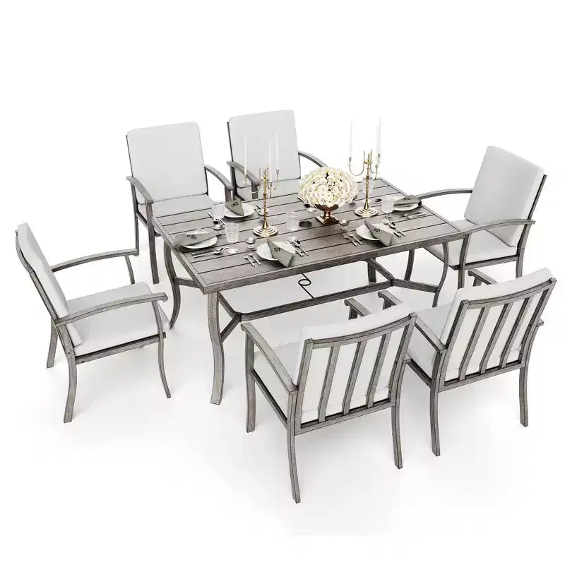 Ensemble de salle à manger HAPPATIO 7 pièces en aluminium pour patio, table et chaises d'extérieur