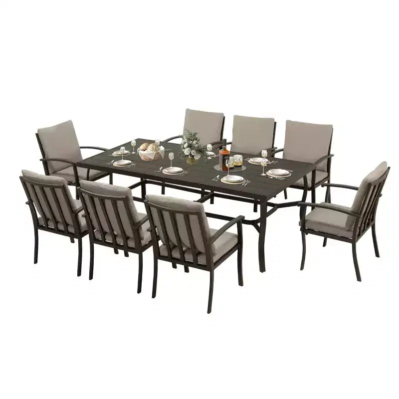 HAPPATIO Ensemble repas de 9 pièces en aluminium pour terrasse, Table et chaises de jardin