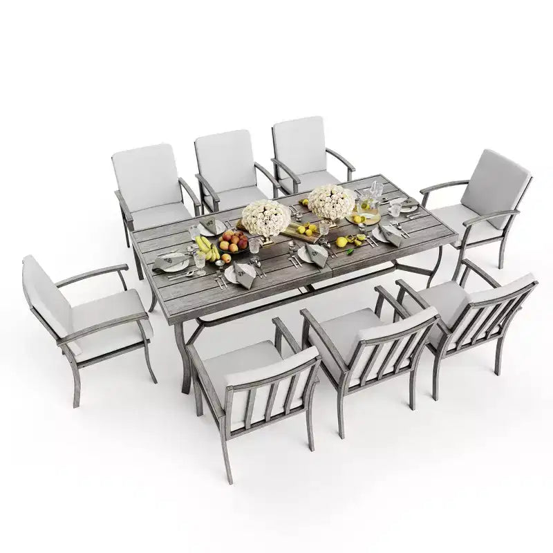 HAPPATIO Ensemble repas de 9 pièces en aluminium pour terrasse, Table et chaises de jardin