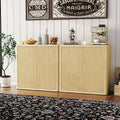 2-Tier Buffet Cabinet with Double Fluted Doors, Modern Sideboard with Adjustable Shelves for Space-Saving Dining Room Storage, Natural