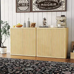 2-Tier Buffet Cabinet with Double Fluted Doors, Modern Sideboard with Adjustable Shelves for Space-Saving Dining Room Storage, Natural