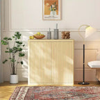Buffet 2 niveaux avec portes doubles cannelées, Bahut moderne avec étagères réglables pour un rangement gain de place dans la salle à manger, Naturel
