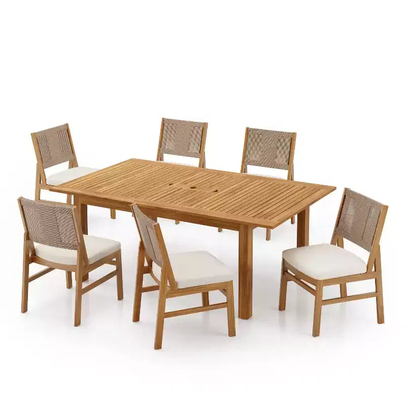 Christopher Knight Home Allison Set da pranzo di 7 pezzi espandibile da esterno in legno di acacia e vimini intrecciato con cuscini