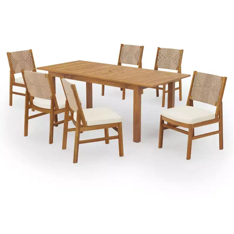 Christopher Knight Home Allison Set da pranzo di 7 pezzi espandibile da esterno in legno di acacia e vimini intrecciato con cuscini