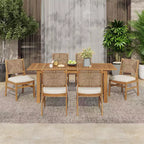 Christopher Knight Home Allison Outdoor Expandable Acacia Wood and Wicker Woven 7 Piece Dining Set with Cushions