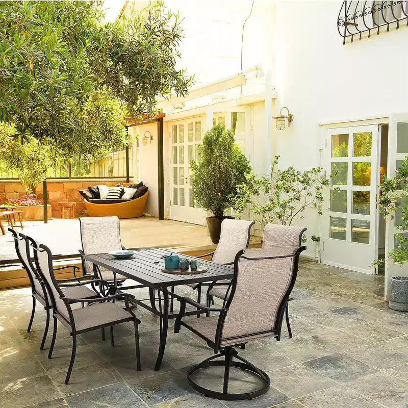 HAPPATIO Set da pranzo da 7 pezzi per patio, Set da pranzo per esterni, 2 sedie da pranzo girevoli, 4 sedie da pranzo con gambe, Set di mobili in textilene per patio, cortile, piscina