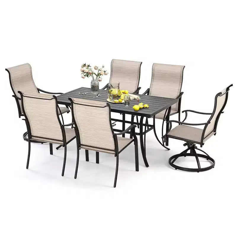 HAPPATIO Set da pranzo da 7 pezzi per patio, Set da pranzo per esterni, 2 sedie da pranzo girevoli, 4 sedie da pranzo con gambe, Set di mobili in textilene per patio, cortile, piscina