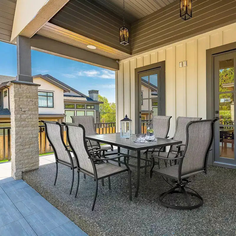 HAPPATIO Set da pranzo da 7 pezzi per patio, Set da pranzo per esterni, 2 sedie da pranzo girevoli, 4 sedie da pranzo con gambe, Set di mobili in textilene per patio, cortile, piscina