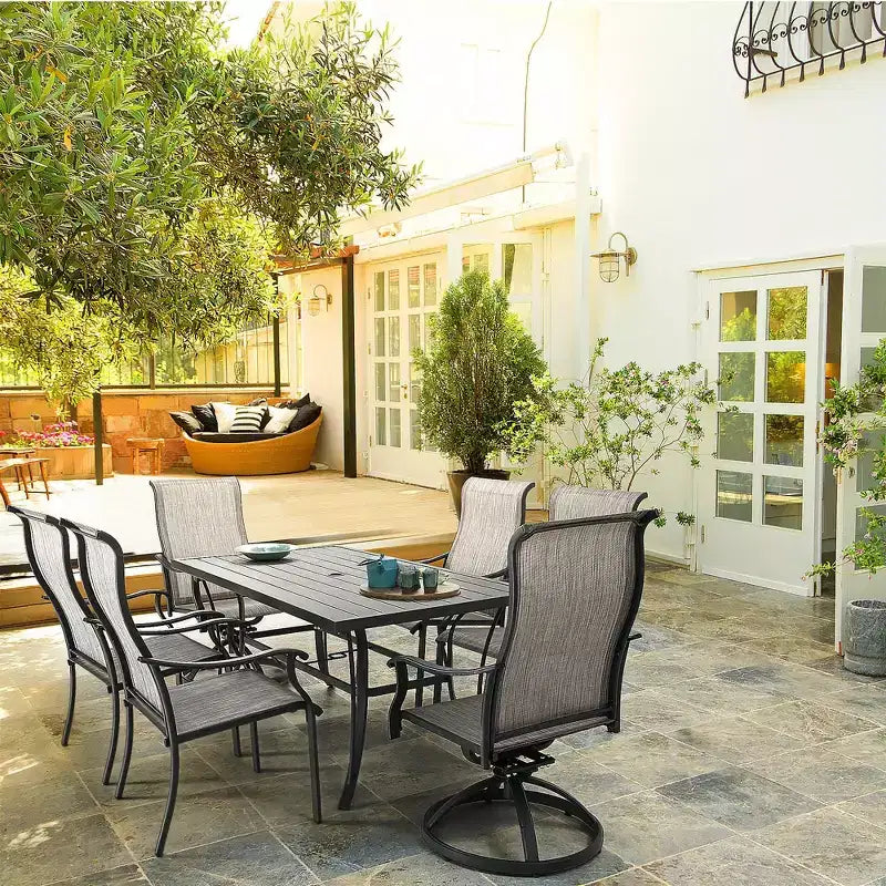 HAPPATIO Set da pranzo da 7 pezzi per patio, Set da pranzo per esterni, 2 sedie da pranzo girevoli, 4 sedie da pranzo con gambe, Set di mobili in textilene per patio, cortile, piscina