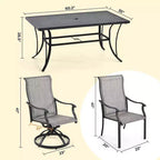HAPPATIO Set da pranzo da 7 pezzi per patio, Set da pranzo per esterni, 2 sedie da pranzo girevoli, 4 sedie da pranzo con gambe, Set di mobili in textilene per patio, cortile, piscina