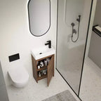 Meuble-lavabo de salle de bain 18 pouces avec lavabo simple, armoire de rangement autoportante avec lavabo en céramique, portes à fermeture douce et étagère réglable