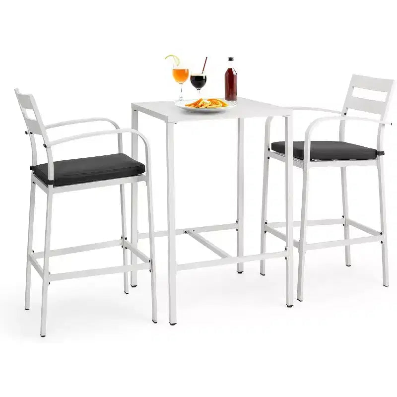 VINGLI 3-Piece Outdoor Bar Set, Aluminum Bar Height Table & 2 Chairs with Cushions, Counter Height Patio Furniture for Backyard, Poolside, Garden