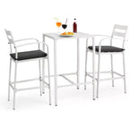 VINGLI 3-Piece Outdoor Bar Set, Aluminum Bar Height Table & 2 Chairs with Cushions, Counter Height Patio Furniture for Backyard, Poolside, Garden