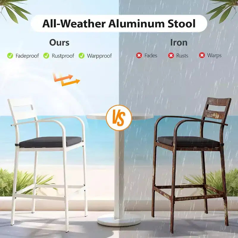 Set da bar VINGLI da 3 pezzi per esterni, tavolo alto da bar in alluminio e 2 sedie con cuscini, mobili da patio ad altezza bancone per cortile, piscina, giardino