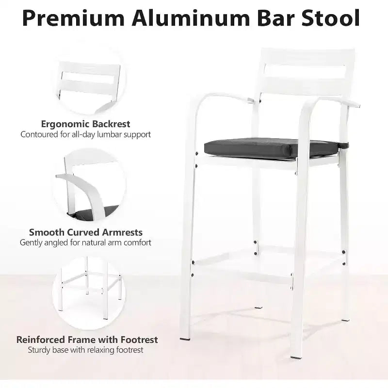 Set da bar VINGLI da 3 pezzi per esterni, tavolo alto da bar in alluminio e 2 sedie con cuscini, mobili da patio ad altezza bancone per cortile, piscina, giardino