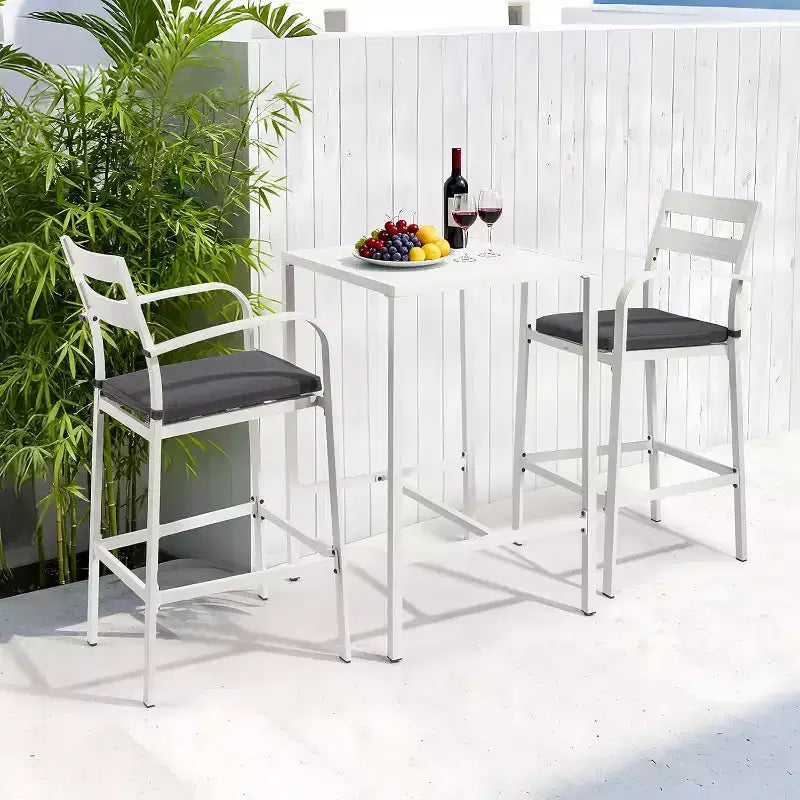 Set da bar VINGLI da 3 pezzi per esterni, tavolo alto da bar in alluminio e 2 sedie con cuscini, mobili da patio ad altezza bancone per cortile, piscina, giardino