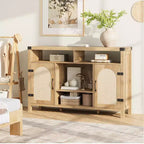COZONY Meuble de bar de ferme avec portes en rotin, console de rangement à étagères réglables pour salon, salle à manger, cuisine