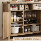 COZONY Meuble de bar de ferme avec portes en rotin, console de rangement à étagères réglables pour salon, salle à manger, cuisine