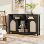 COZONY Meuble de bar de ferme avec portes en rotin, console de rangement à étagères réglables pour salon, salle à manger, cuisine