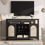 COZONY Meuble de bar de ferme avec portes en rotin, console de rangement à étagères réglables pour salon, salle à manger, cuisine