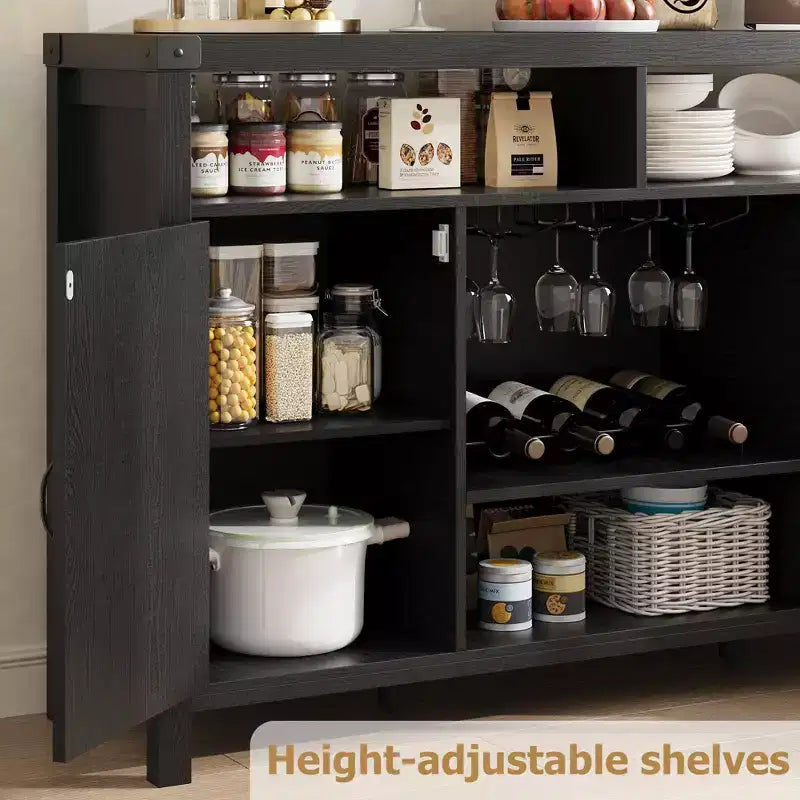 COZONY Meuble de bar de ferme avec portes en rotin, console de rangement à étagères réglables pour salon, salle à manger, cuisine