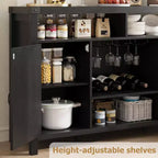 COZONY Meuble de bar de ferme avec portes en rotin, console de rangement à étagères réglables pour salon, salle à manger, cuisine